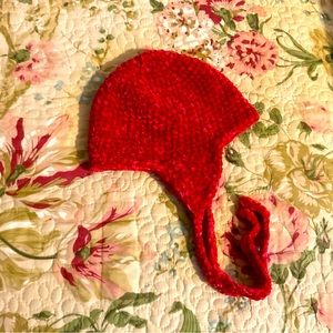 Hand Crochet red velvet baby flap hat 36 months